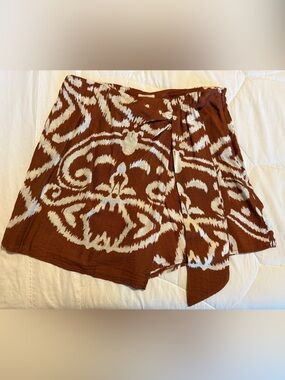 Brown and Cream Patterned Wrap Skort - Women's